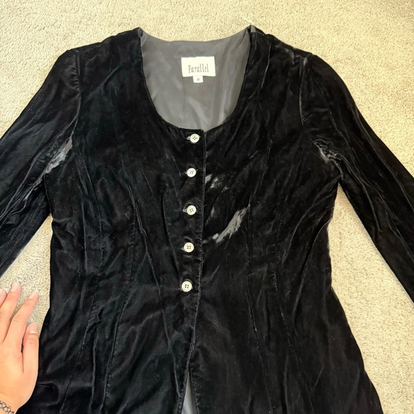 VINTAGE 90S Y2K WIDE SLEEVE VELVET HALF BUTTON DOWN JACKET - Picture 4 of 7